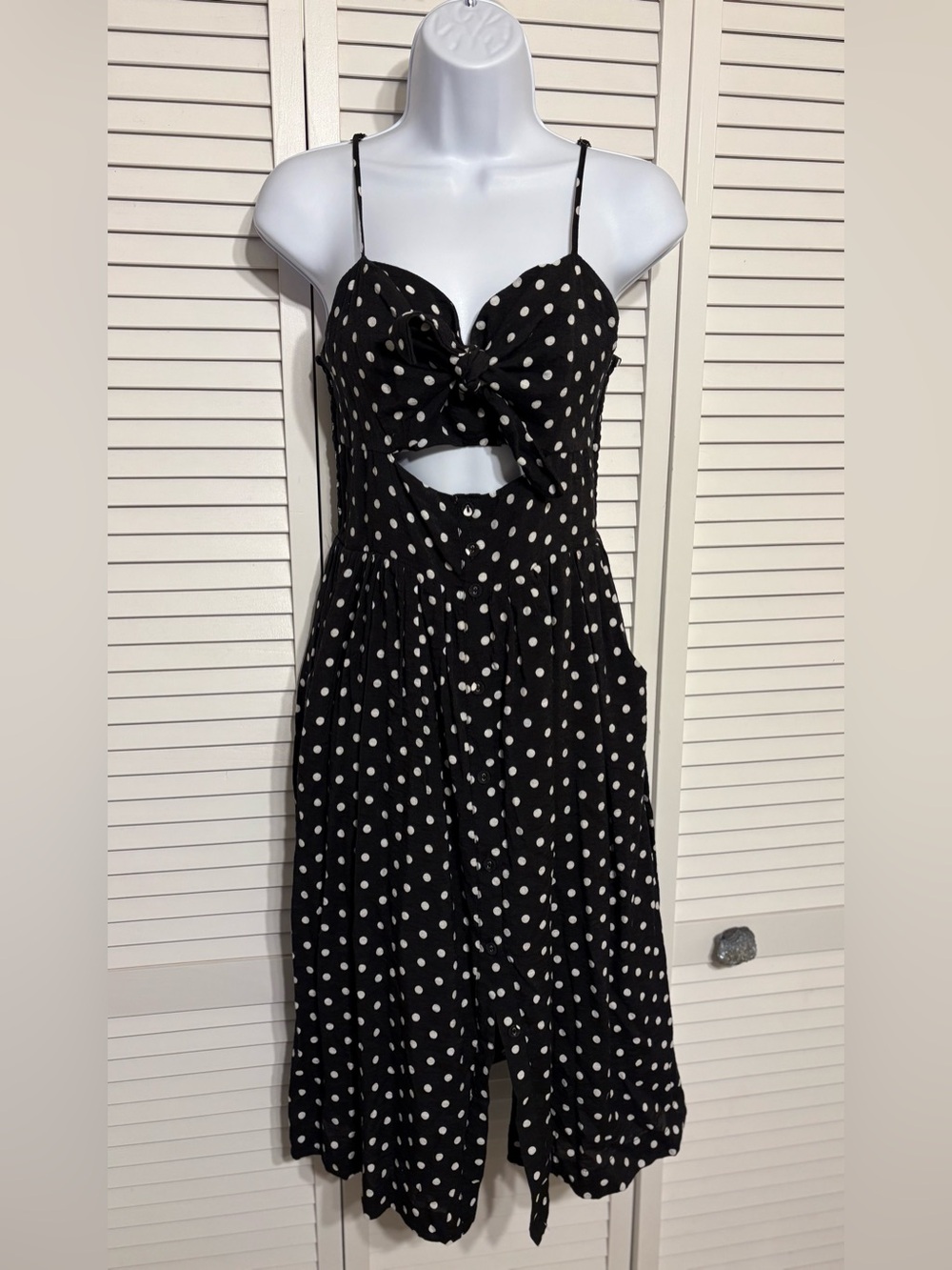 Xhilaration Black & White Polka Dot Tie-Front Midi Sundress